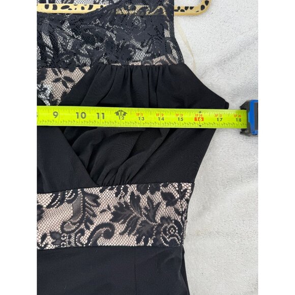 Black Sleeveless Lace Trim Maxi Dress With Nude Lining Accents - Picture 9 of 12